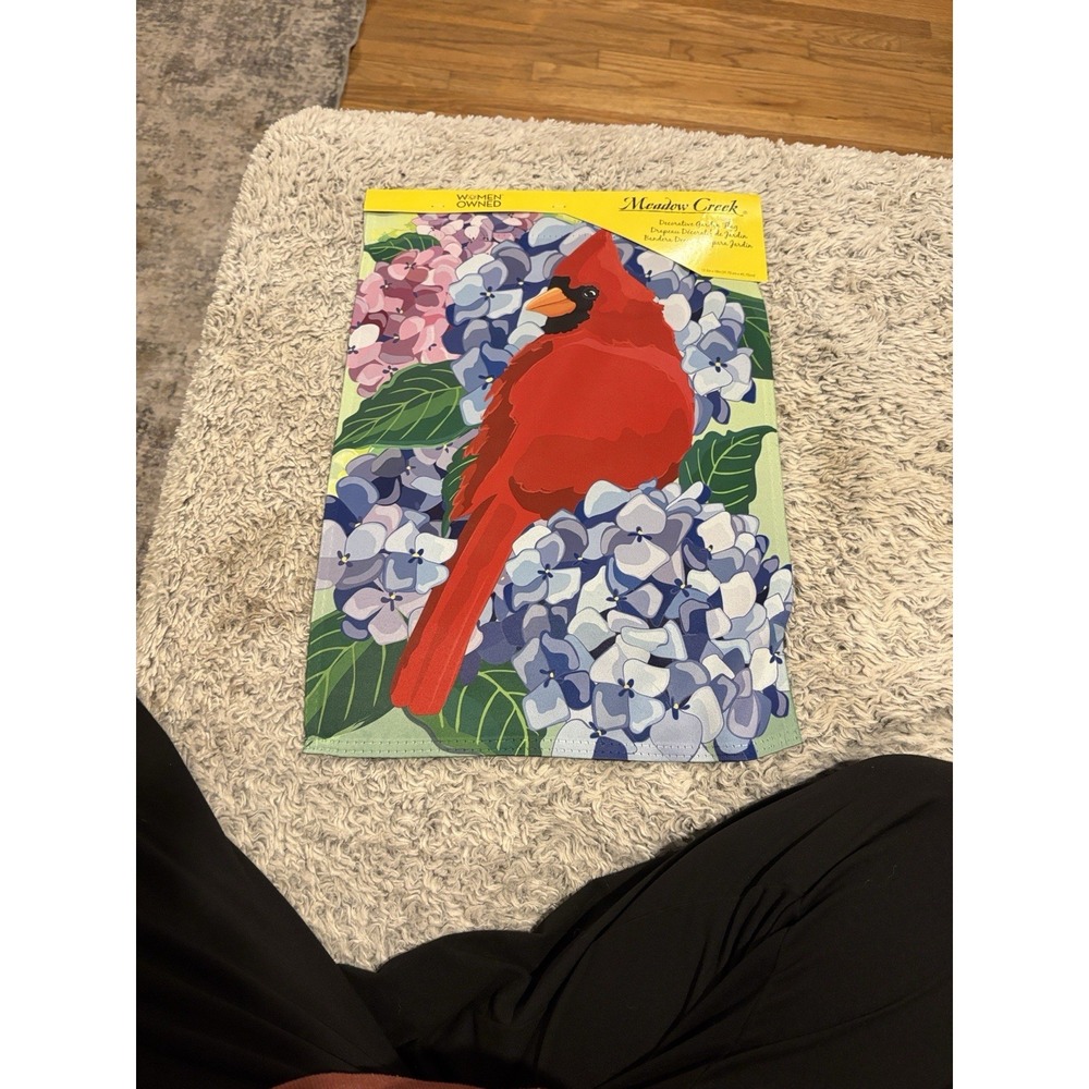 Meadow Creek Garden Flag Unisex 12.5x18 Red New Cardinal Hydrangea Floral Decor